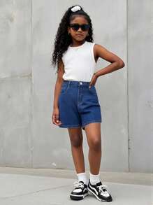 Juniors' Casual Distressed Denim Shorts, Fashionable Soft Stretch Fabric For Summer Vacation - Medium Wash - View 4