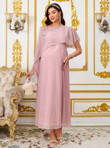 SHEIN Pregnant Women Solid Color Asymmetric Neck Loose Elegant Dress Maternity Dress - Pink - View 7