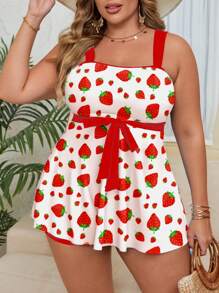 Swim Mod Plus Size Women's Vacation/Graduation Beach Fruit Print Tankini Swimsuit Two Pieces Set, Sweet & Cute Multi-Color For Summer - Multicolor - View 1