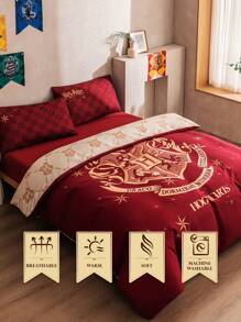 HARRY POTTER X SHEIN Letter & Graphic Print Red Down Comforter Duvet Covers Set, Gifts