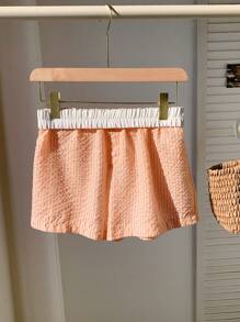 Comfortcana Celana Pendek Wanita Kasual Bergaris dengan Pinggang Elastis, Musim Panas - Burnt Orange - View 3