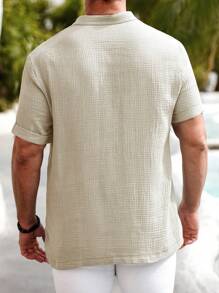 Manfinity Homme Manfinity Nomadique Men's Casual Cotton-Linen Shirt Summer Hengli Collar - Khaki - View 2