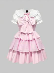 ROMWE Kawaii Cute Sweet Cake Print 2 In 1 Short Dress For Women - Pink - View 1