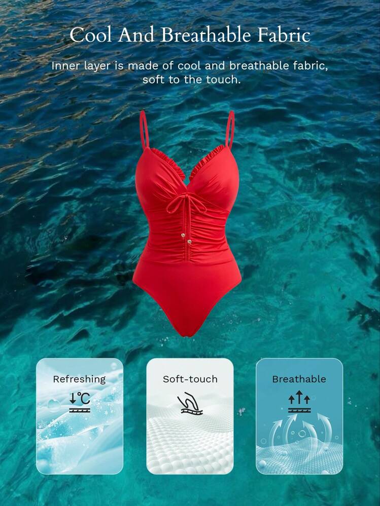 MOTF PREMIUM Traje de baño de una pieza con volantes fruncidos - Rojo - Añade 7