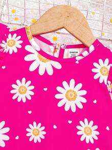 Baby Girl Daisy Print Ruffle Hem Cap Sleeve Dress, Summer - Multicolor - View 3