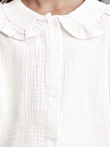 Ontre Tween Girls' Loose Peter Pan Collar Soft Comfortable Casual Shirt For Outing, Home, School, Fashion Versatile Top, Spring/Summer - White - View 3