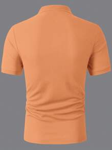 Manfinity Homme Áo thun polo tay ngắn cài nút túi nắp thường ngày cho nam, mùa hè - trái cam - Xem 2