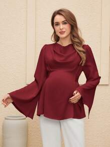 SHEIN Elegant Solid Color Maternity Tie-Back Flare Sleeve Shirt