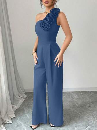 Rafferiza 女士优雅花卉贴花连体裤（配肩带）