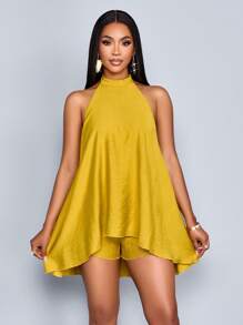 SOLERSUN Women's Spring & Summer Elegant Commuting Solid Color Halter Neck Backless Sleeveless Jumpsuit - Yellow - View 4