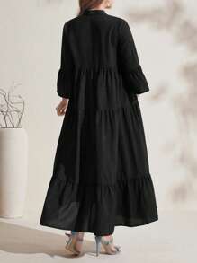 SHEIN 孕妇长款宽松拼布纽扣连衣裙 - 黑色 - 查看 2