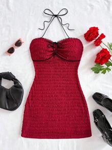 Soleia 白色针织纹理弹力吊带蕾丝浪漫休闲度假女式夏装