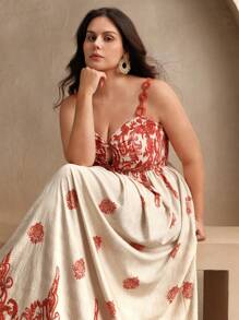 Anewsta 女士橙色撞色印花连衣裙，性感度假连衣裙 - 亮橙色 - 查看 4