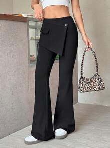SHEIN EZwear 女式黑色弹力环绕喇叭裤 - 黑色 - 查看 7