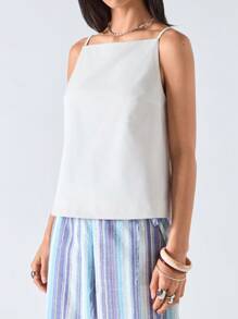 LYSMO Women's Spring And Summer Backless White Vacation Style Top, Solid Color Loose Lace Cami Top Bow, Simple, Advanced, High-Quality Fashion Commuting, One-Shoulder Hollow Cami Top