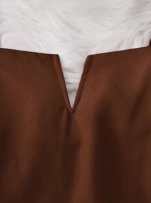 SHEIN Unity Plus Size Women's Elegant Shiny Silver Thread Fabric Puff Sleeve, Bowknot Neck, Pleated Jumpsuit, Fashionable Design, Versatile - Brown - View 4