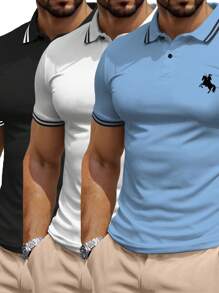 Manfinity Dauomo 夏季男士休闲拼色短袖 Polo 衫 - 彩色 - 查看 1