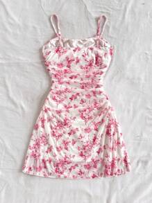 Soleia Robe d'été de vacances bleu et blanc à fleurs avec bretelles en maille pour femmes