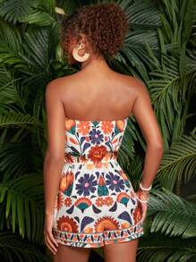 Travachic Women's Vacation Woven Floral Print Bandeau Romper,Summer Outfits For Women,Beachwear,Easter,Beach Outfits For Woman,Spring Break,Vacation Outfits Women,Concert Outfit Women,BOHO,Music Festival,Tropical Vacation Woman Clothes - White - View 2