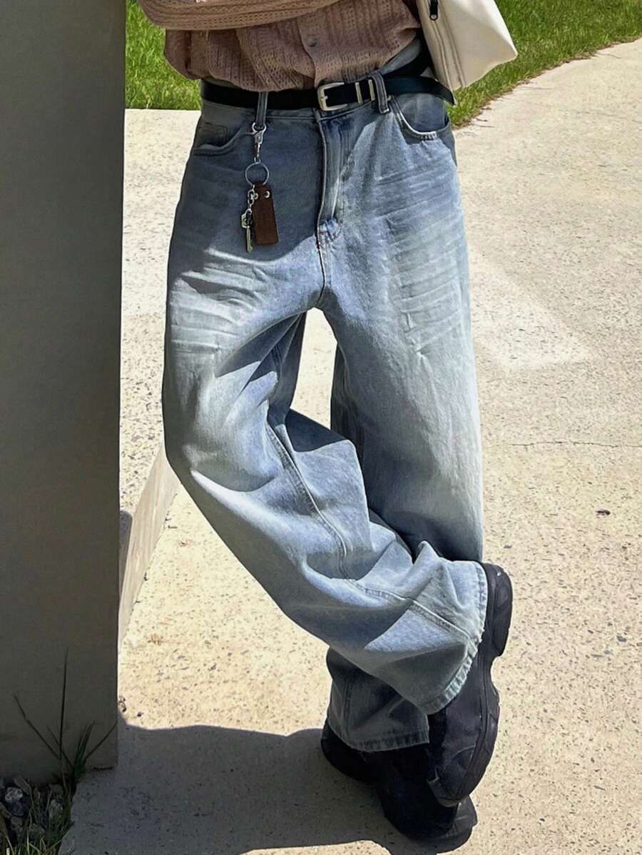 DAZY Men's Casual Washed Blue Denim Jeans, Spring - Blue - View 1