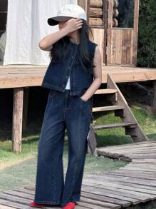 Dazy Kids Girls' Denim Set, Suitable For Spring And Summer - Royal Blue - View 3