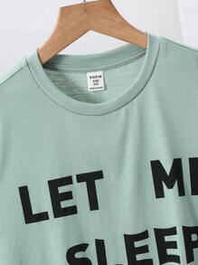 SHEIN Tween Boy's Casual Letter Graphic Crew Neck Short Sleeve T-Shirt And Shorts 2 Pieces Pajama Set