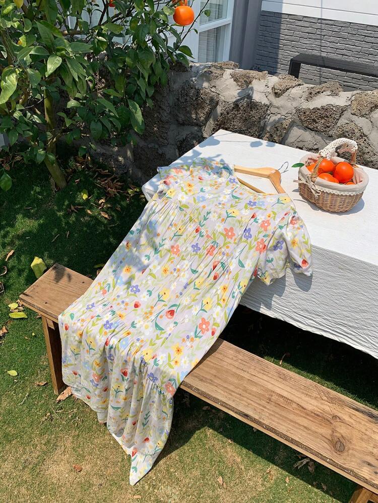 Dazy Plus Plus Size Floral Print Loose Long Nightdress , Casual Sleepwear, Moo Moo Night Dress