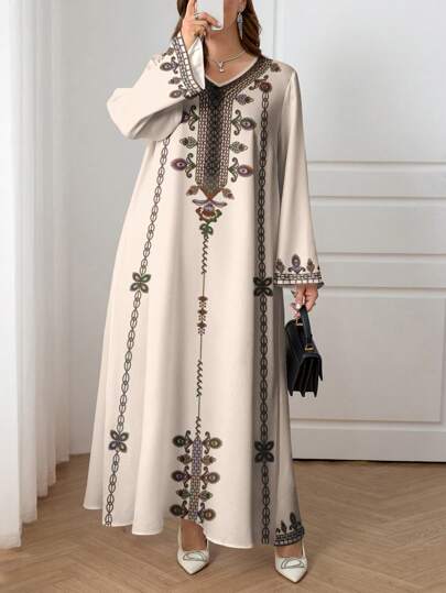 Al Najma Großen Größen Lässig Minimalistisches Kleid mit Allover-Muster in arabischem Stil