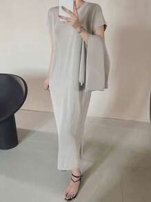 DAZY 2pcs/Set Women Solid Color Loose Camisole Dress & Cardigan Sweater