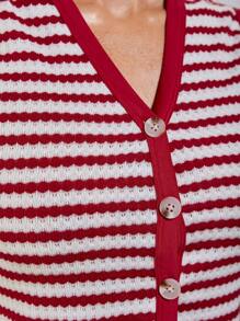 COSMINA 2 件套女士条纹单排扣背心和喇叭裤休闲装