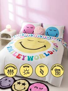 SmileyWorld® | SHEIN Cartoon Smile Expression & Slogan Patterned Bedding Set