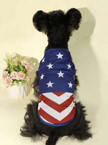 HOLAPET 1pc Random Dog Design Summer Cool Breathable T-Shirt, Independence Day Print, Suitable For Small Cats & Dogs - Blue - View 8