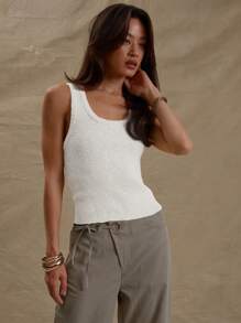 MUSERA Rib Knit Scoop Neck Fitted Sleeveless Tank Knit Top Spring Summer Cute Casual Spring Y2K 90's Casual Cute Airport Holiday Thanksgiving Chic