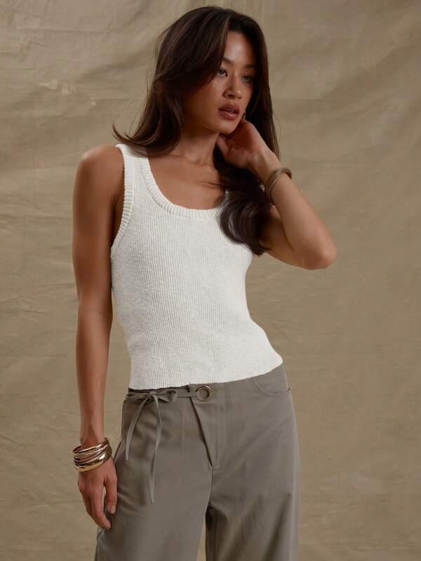 MUSERA Rib Knit Scoop Neck Fitted Sleeveless Tank Knit Top Spring Summer Cute Casual Spring Y2K 90's Casual Cute Airport Holiday Fall Autumn Winter Everyday