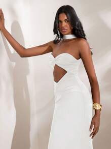 Opulessa 1pc Women Solid Color Knitted Form-Fitting Backless Sleeveless Dress - White - View 6