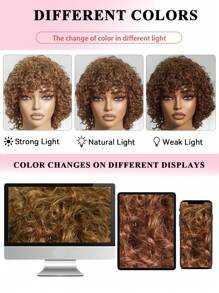 Short Curly Pixie Cut  Brown Color Machine Made Human Hair Wig With Bangs - S30 - View 6