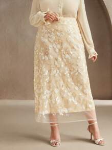 Anewsta Jupe Maxi Moulante Pour Grandes Tailles Avec Ornements Paillettés, Jupe À Ourlet Élégant Pour Le Printemps, Les Festivals, Le Casual, Les Vacances, Les Jours Fériés, Élégant, Jaune Beurre