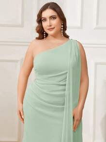 SHEIN Belle Plus Size Chiffon Asymmetrical Neck Bridesmaid Dress With Sequins Decor And Waist Ruched, Party Dress, Wedding Guest Dress, Formal Dress, Evening Dress, Gown