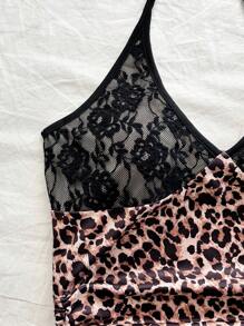 Soleia Vacation Women's Summer Urban Casual Retro Leopard Print Lace Splice Backless Halter Tied Up Bow Ruched Tank Top - Brown - View 4