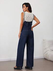 SHEIN Tall Women's Casual Loose Sleeveless Blue Denim Bib Pants And Jumpsuit Straight-Leg Suspender Jumpsuit For Women Jumpsuits For Woman Elegant