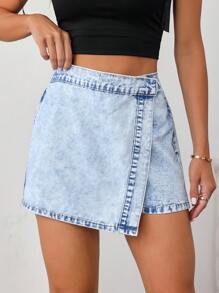 SHEIN Tall Shorts vaqueros de mujer, falda-pantalón ajustada casual, azul