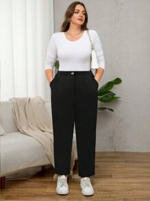 SHEIN LUNE Pantaloni in velluto a coste dritti, taglie forti da donna, colore cachi, adatti per l'inverno