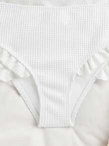 Tween Girl Pink Ruffled Bikini Swimsuit Set,Suitable For Summer Beach, Vacation, Swimming, Travel - Multicolor - View 8