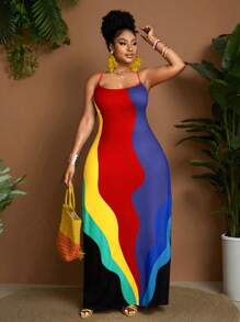Maweii Plus Size Women Summer Sleeveless Long Dress - Multicolor - View 4