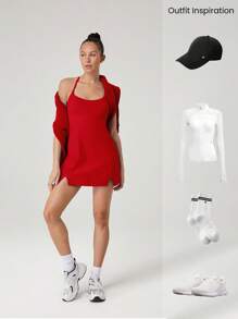 GLOWMODE FeatherFit™-Air Elevate Vestido Mini Evasê com Bolso Tipo Espiã de Baixo Impacto Diário de Verão, Secagem Rápida e Absorção de Umidade - Fiery Red - Visão 8