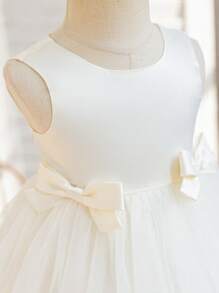 女婴缎面网纱泡泡裙伴娘礼服，蝴蝶结装饰无袖吊带裙，适合女婴生日派对、洗礼等场合，优雅简约的女婴公主裙，女婴婚礼礼服，女婴派对礼服，女婴公主裙，婚礼女婴礼服，优雅女婴礼服 - 米色 - 查看 6