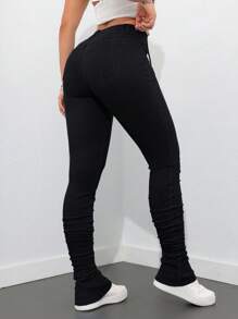 SHEIN Tall Slim Fit Bell Bottom Solid Color Casual Jeans