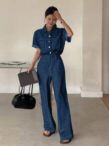 DAZY 2 件套女士短袖牛仔上衣和长牛仔裤套装，春夏