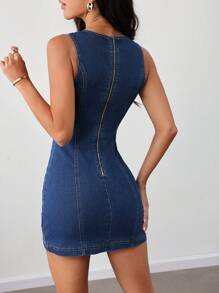 SHEIN Tall فستان مصغر من الجينز للنساء، كاجوال ضيق اللياقة البدنية أزرق بدون أكمام
