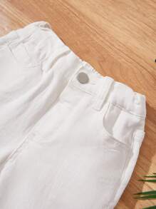 SHEIN Vintaside Kids Young Boy Simple Solid Color Fashion Casual Denim Shorts, Suitable For Summer,Holiday,Summer,Travel, School, Campus, College Summer Holiday - White - View 4